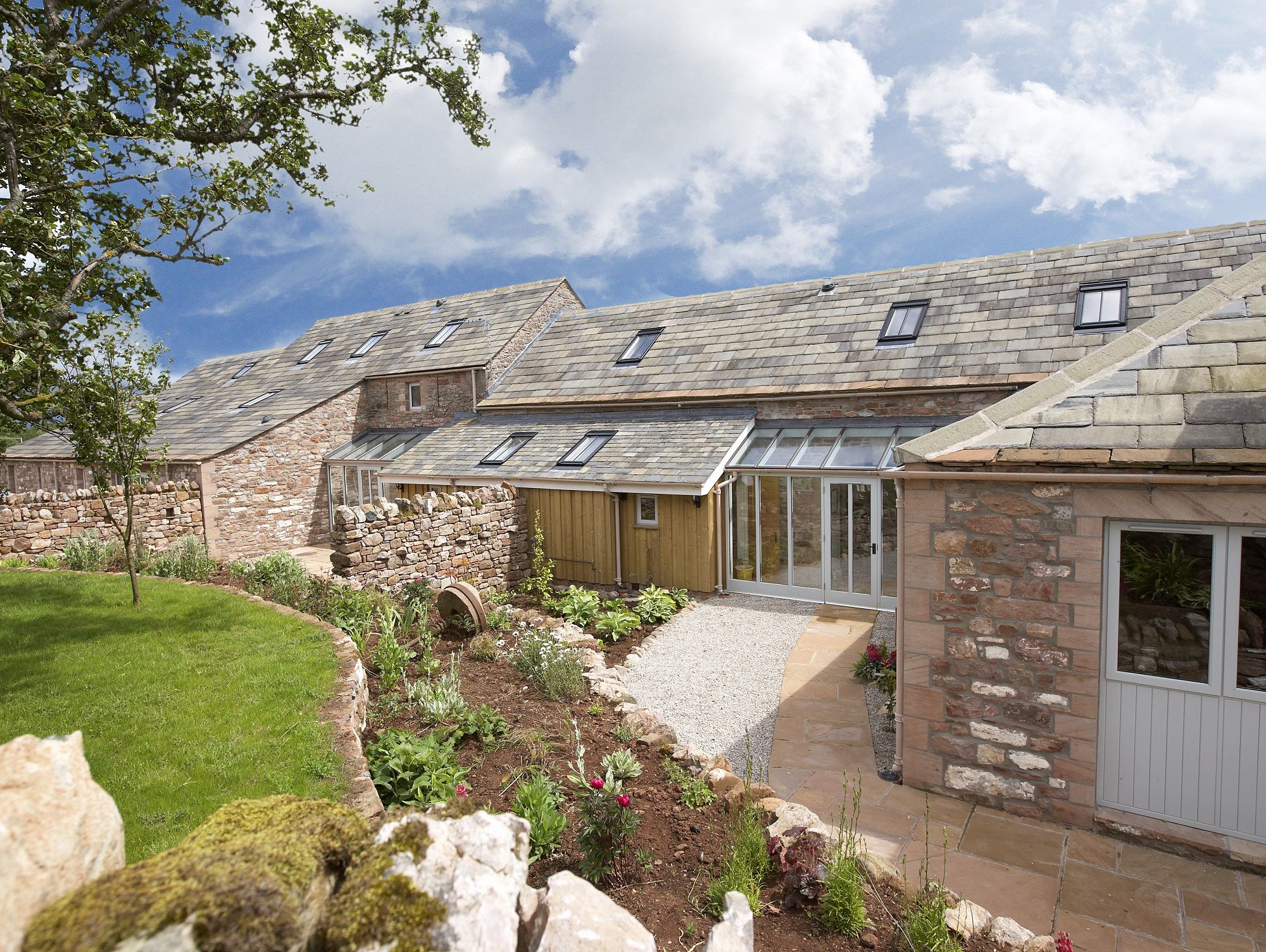 Cazenovia Hall view of private terrace holiday cottage at The Rowley Estates near Lake District families and dogs welcome