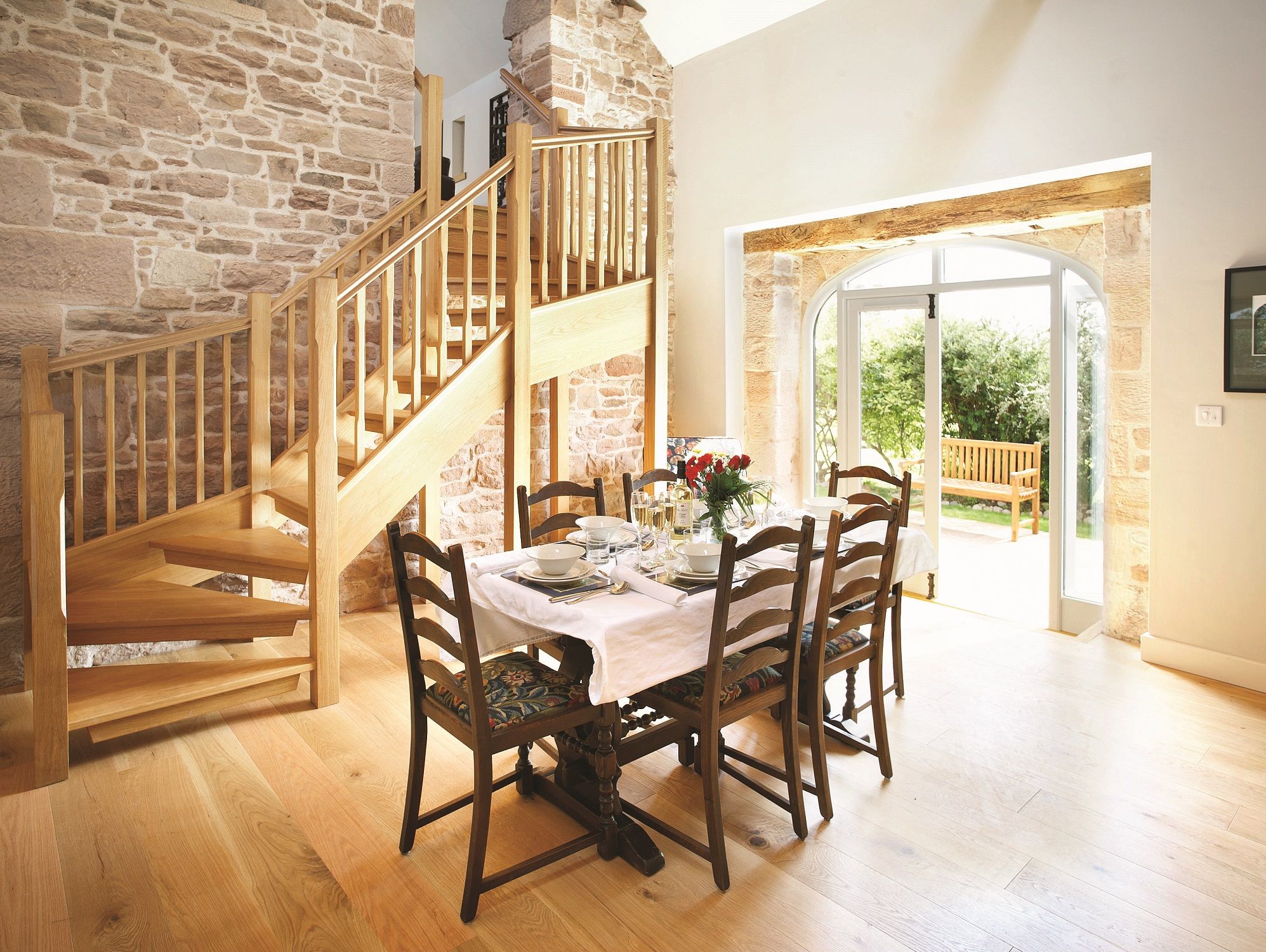 Wythburn Cottage large open plan breakfasting kitchen opening to private terrace with dining table that converts to a billiards/pool table