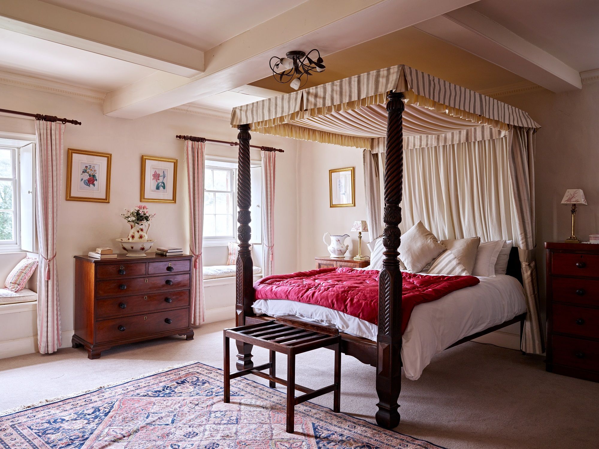 Melmerby Hall Victorian ensuite bedroom with cast iron bath luxury self catering holiday cottage for family holidays weddings corporate breaks near Lake District National Park at The Rowley Estates