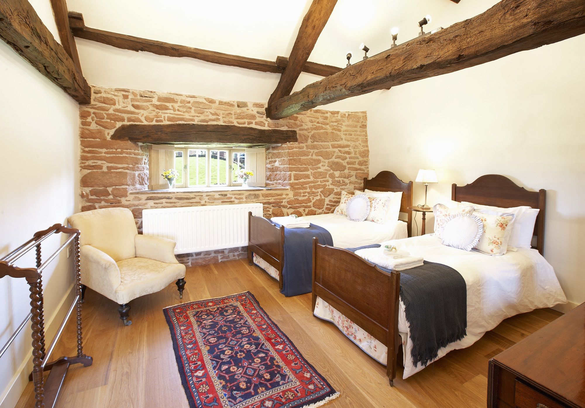 Salkeld twin bedroom at Glassonby Old Hall dog friendly holiday cottage near Lake District at The Rowley Estates