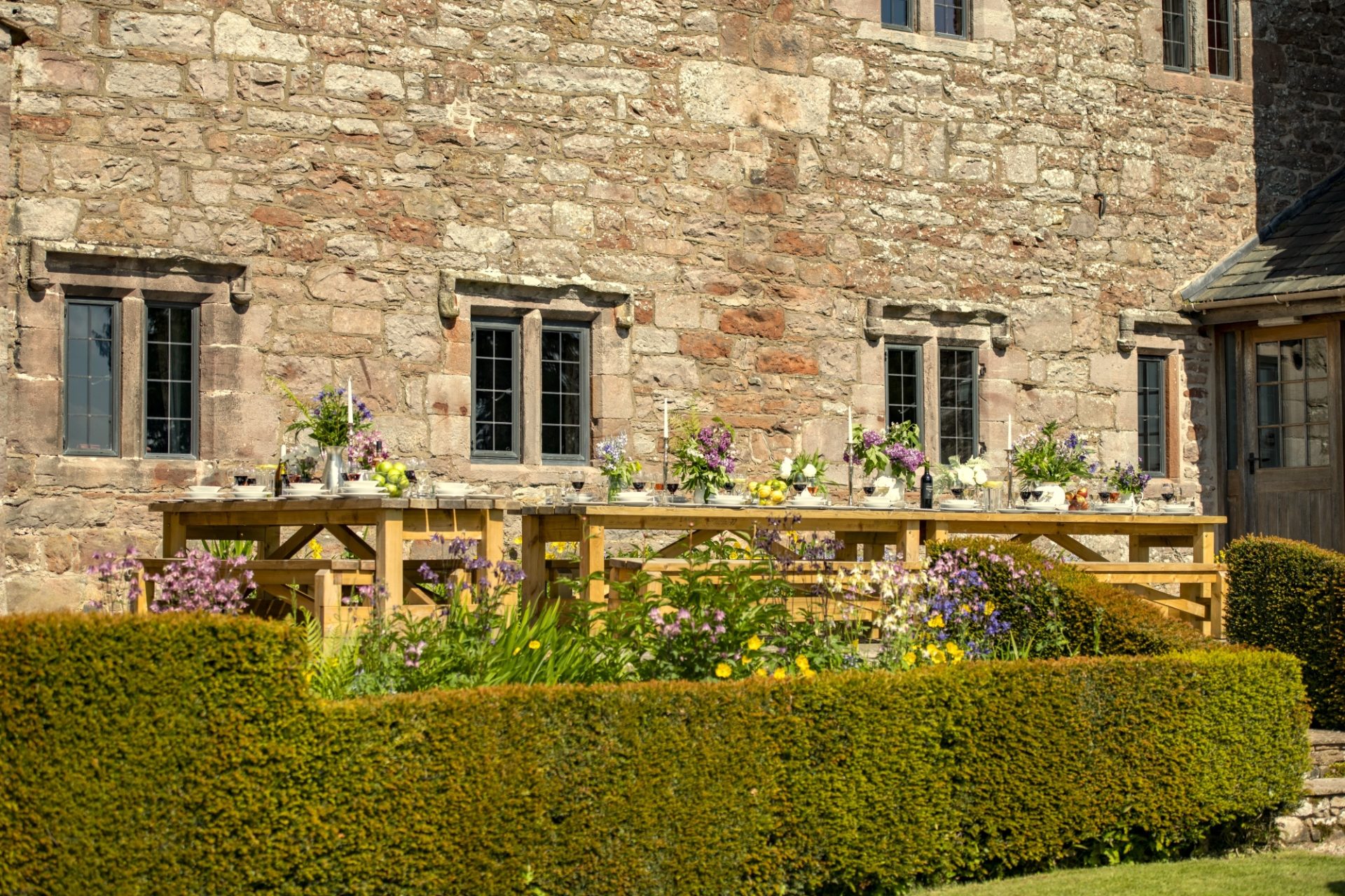 Blencowe Hall terrace outdoor wedding venue dining
