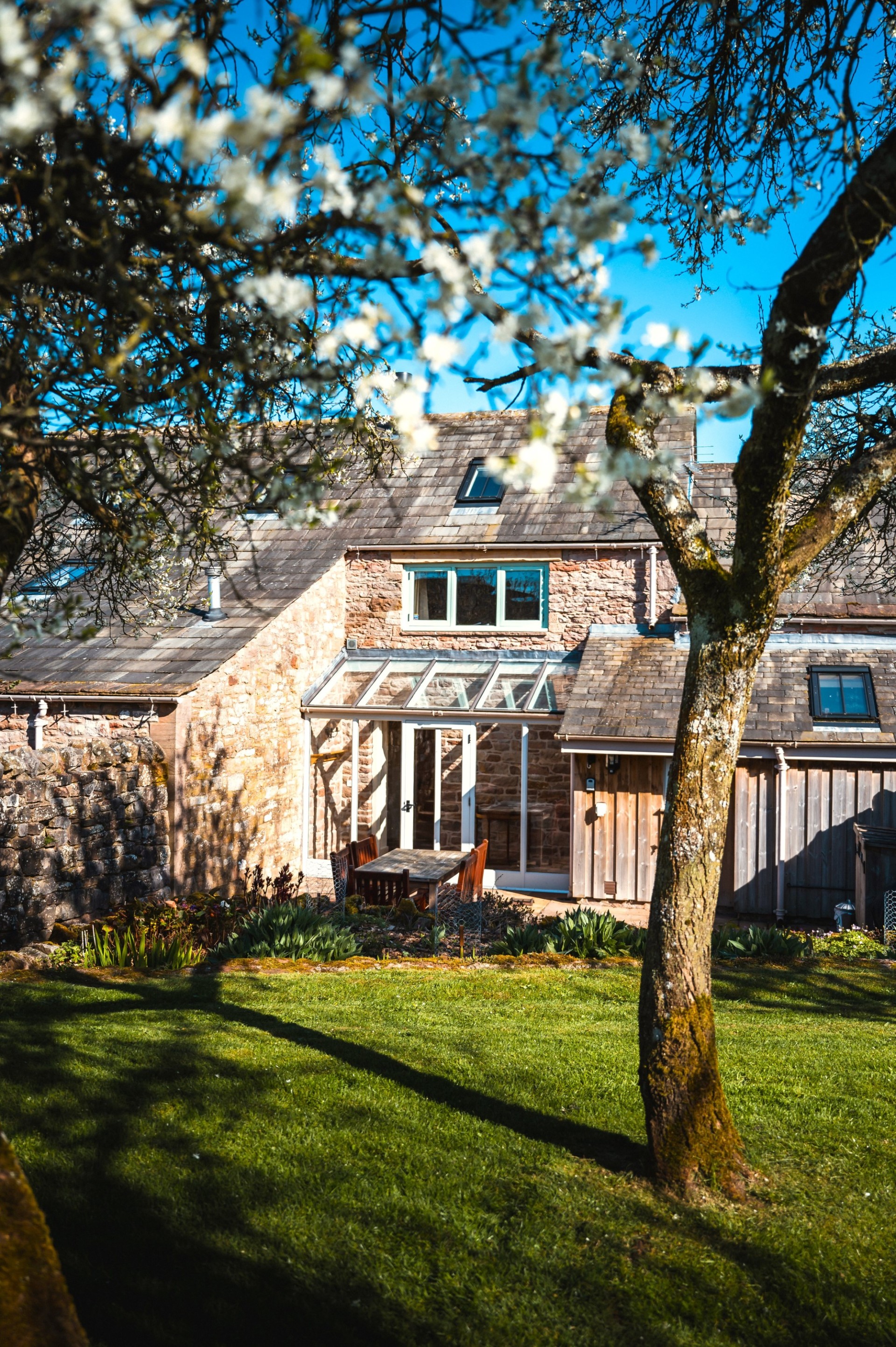 View of Wythburn Cottage front entrance from the orchard garden