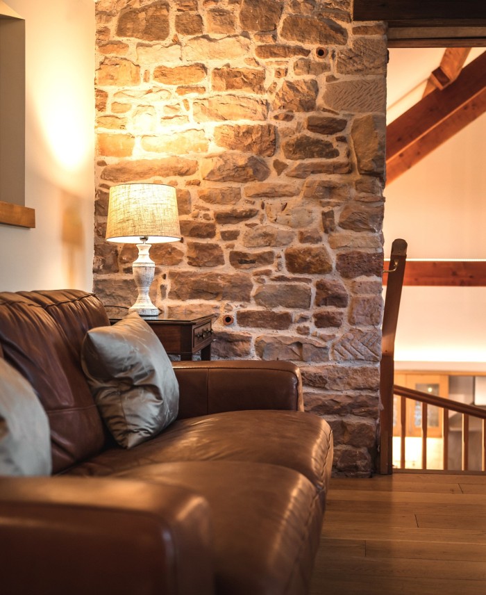 Galleried reception room and open plan kitchen