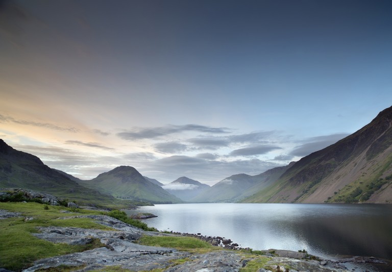 beautiful view of wastwater lake in the lake district cumbria england at sunset