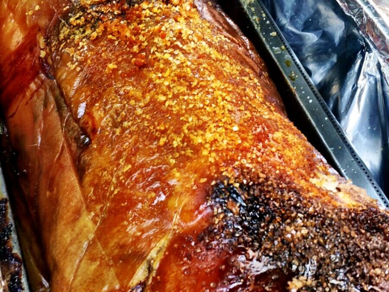 hog roast closeup food crispy catering pork pig