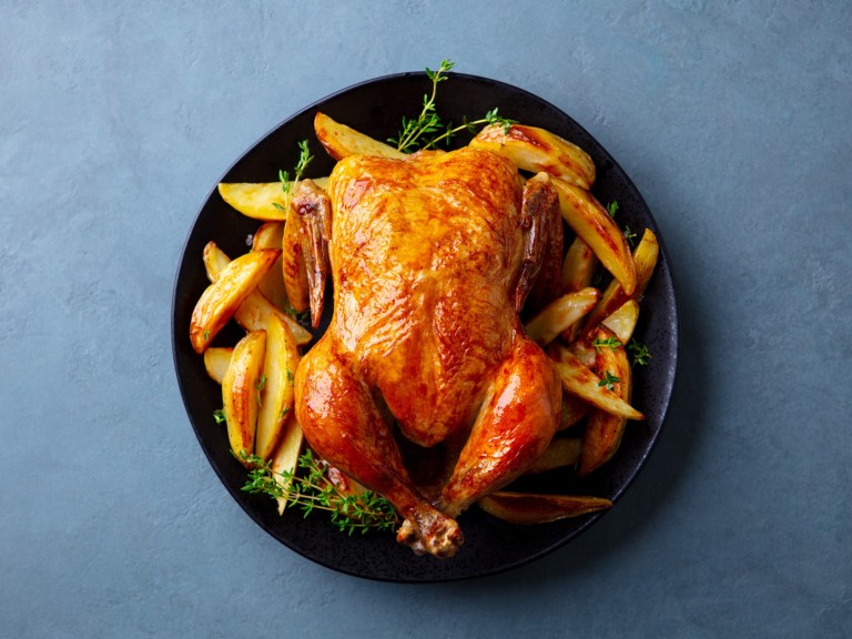 roast chicken plate food crispy delicious bird