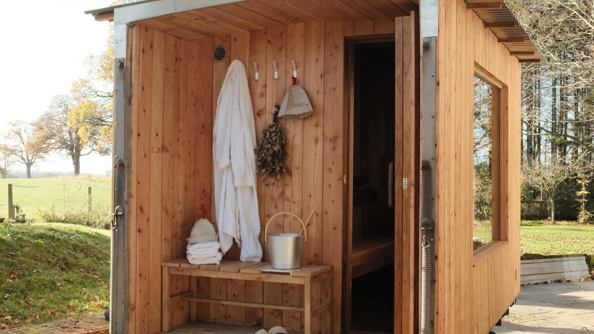Tarn sauna hire for exclusive use at The Rowley Estates